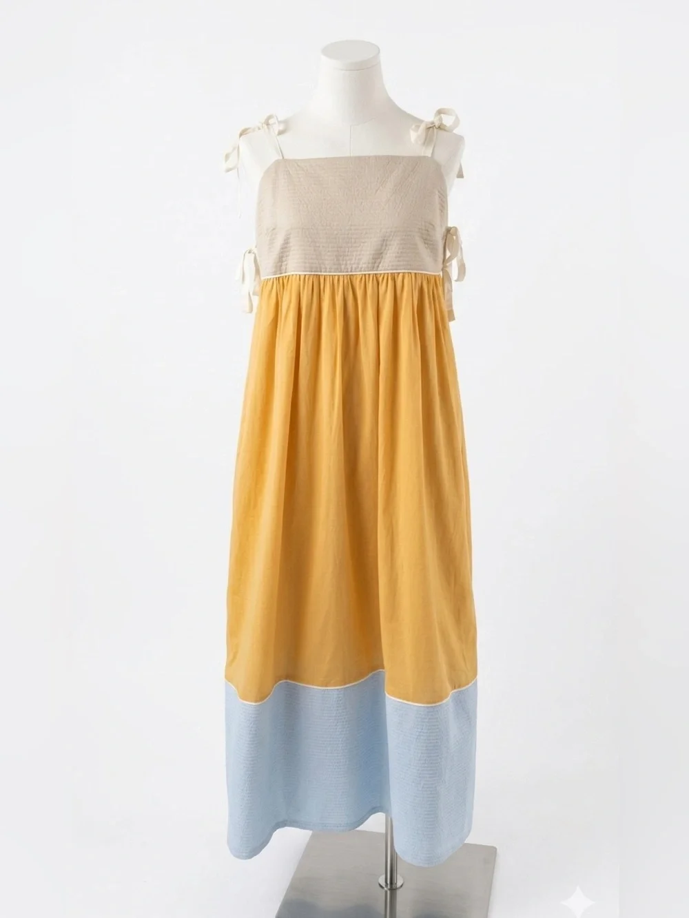 Tory Burch Colorblock Seersucker Tie-Strap Midi Dress Size S